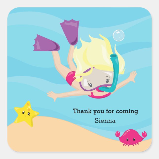 Pegatina Cuadrada Snorkeling (Anverso)