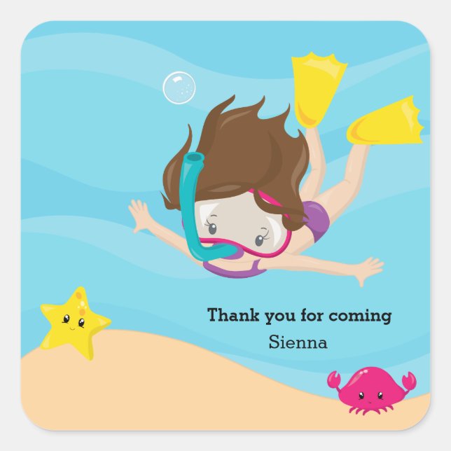 Pegatina Cuadrada Snorkeling (Anverso)