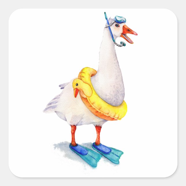 Pegatina Cuadrada Snorkeling White Goose (Anverso)