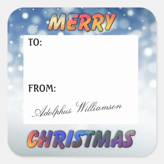 Pegatina Cuadrada Snow and Merry Christmas gift Label (Anverso)