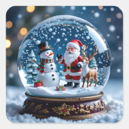 Pegatina Cuadrada Snow globe with Santa and Reindeer