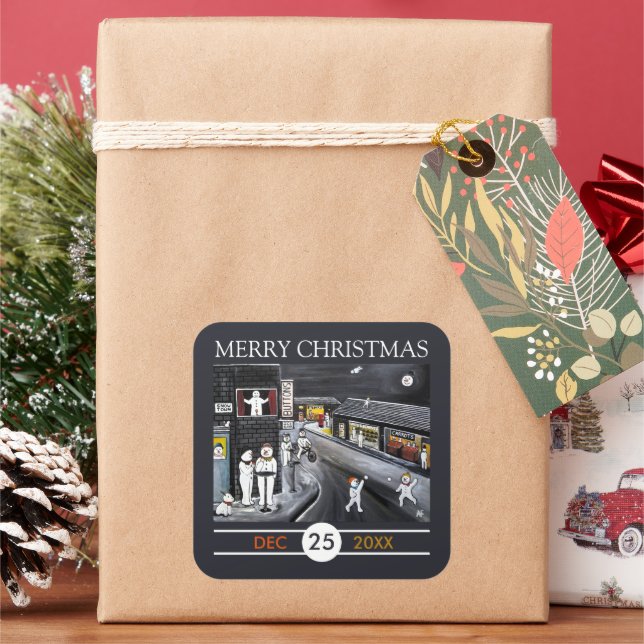 Pegatina Cuadrada Snow Town Christmas (Vacaciones)