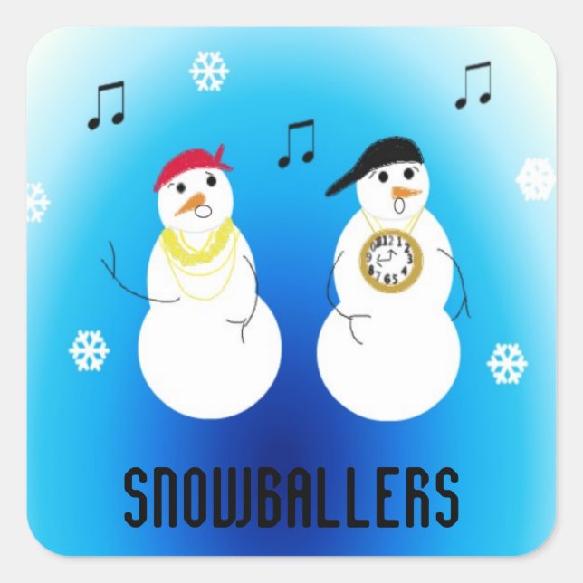 Pegatina Cuadrada Snowballers - Muñecos de Nieve Raperos (Anverso)