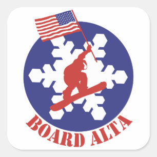 Pegatina Cuadrada Snowboard Alta