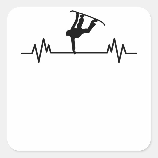 Pegatina Cuadrada Snowboard Heartbeat Gracioso Deporte Snowboard Reg (Anverso)