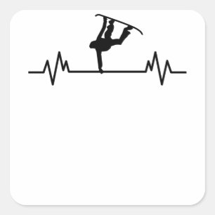 Pegatina Cuadrada Snowboard Heartbeat Gracioso Deporte Snowboard Reg