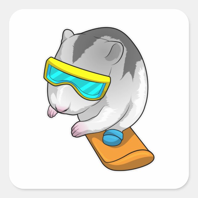 Pegatina Cuadrada Snowboarder de Hamster (Anverso)