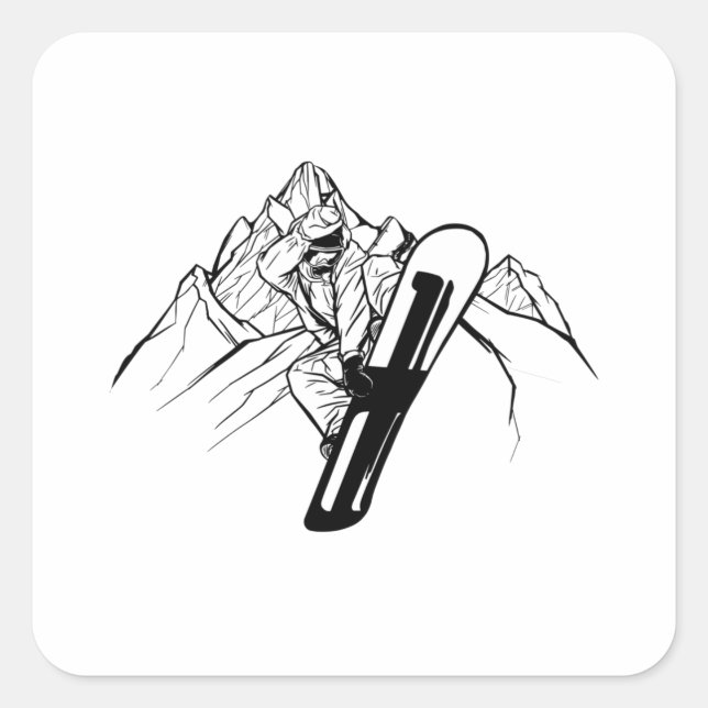 Pegatina Cuadrada Snowboarder Mountain Adventure (Anverso)
