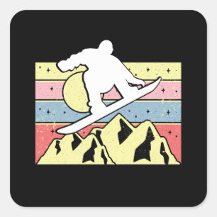 Pegatina Cuadrada Snowboarder Snowboard Snowboard Retro