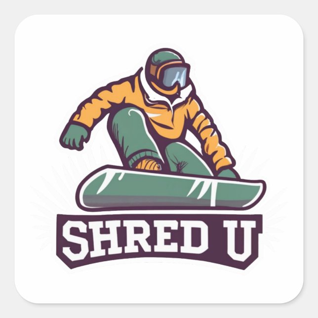 Pegatina Cuadrada Snowboarding Universidad Shred (Anverso)