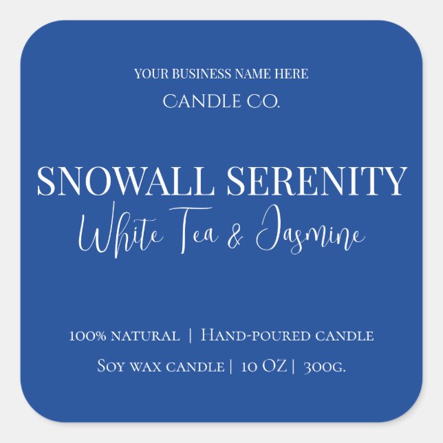 Pegatina Cuadrada Snowfall Serenity White Tea & Jasmine Candle Label (Anverso)