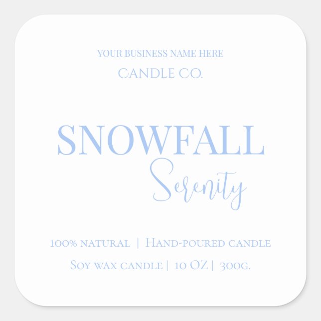 Pegatina Cuadrada Snowfall Serenity White Tea & Jasmine Candle Label (Anverso)