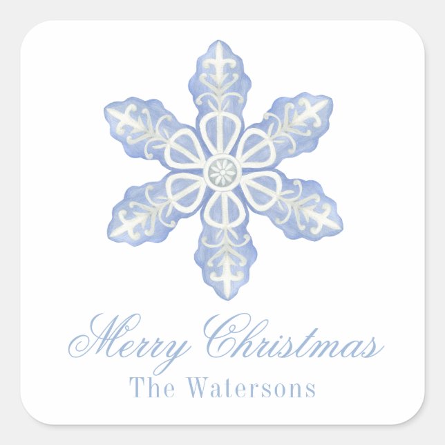 Pegatina Cuadrada Snowflake, diseñador de colores azules (Anverso)