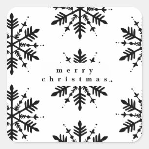 Pegatina Cuadrada Snowflake gráfico minimalista en blanco y negro