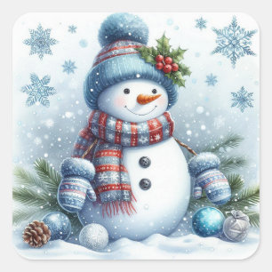 Pegatina Cuadrada Snowman