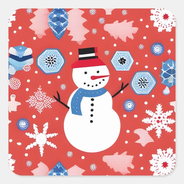 Pegatina Cuadrada Snowman Chillin' (Anverso)