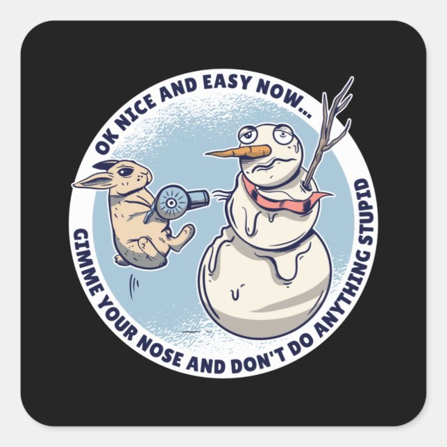 Pegatina Cuadrada Snowman conejo (Anverso)