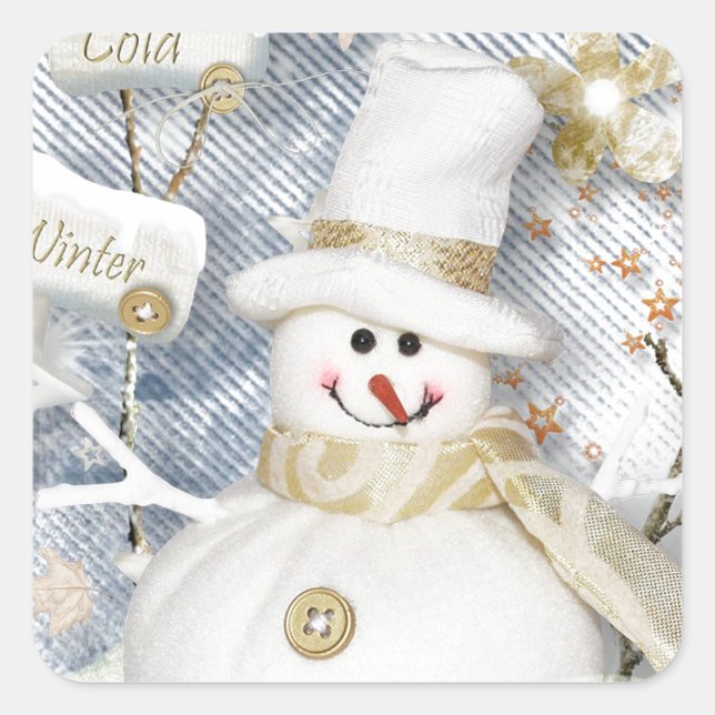 Pegatina Cuadrada Snowman de invierno frío (Anverso)