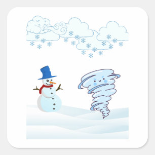 Pegatina Cuadrada Snowman de invierno y viento