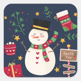 Pegatina Cuadrada Snowman de vacaciones decorativas