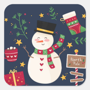 Pegatina Cuadrada Snowman de vacaciones decorativas