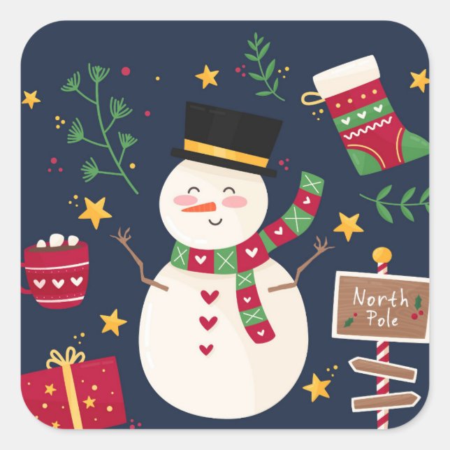 Pegatina Cuadrada Snowman de vacaciones decorativas (Anverso)