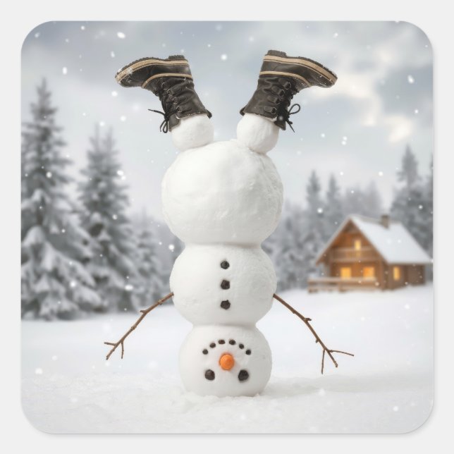 Pegatina Cuadrada Snowman Doing a Headstand  (Anverso)