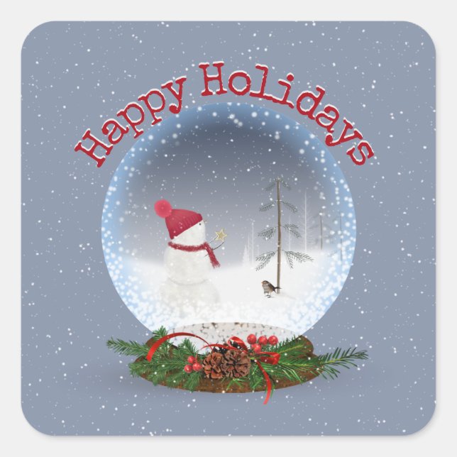 Pegatina Cuadrada Snowman En El Globo De Nieve De Los Navidades (Anverso)