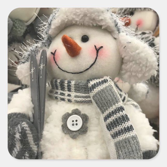 PEGATINA CUADRADA **SNOWMAN EN ESQUÍ** NAVIDADES (Anverso)