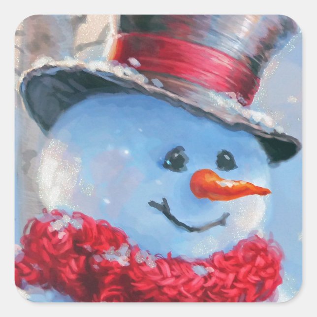 Pegatina Cuadrada Snowman en los bosques (Anverso)