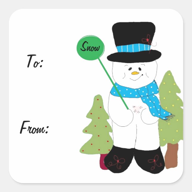 Pegatina Cuadrada Snowman helado dulce sonriente (Anverso)