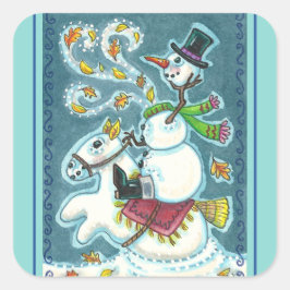 PEGATINA CUADRADA SNOWMAN HORSEMANA SIN CABEZA, XMAS HALLOWEB HUMOR,