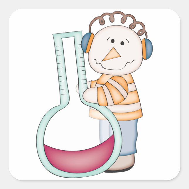 Pegatina Cuadrada Snowman revisando la temperatura (Anverso)