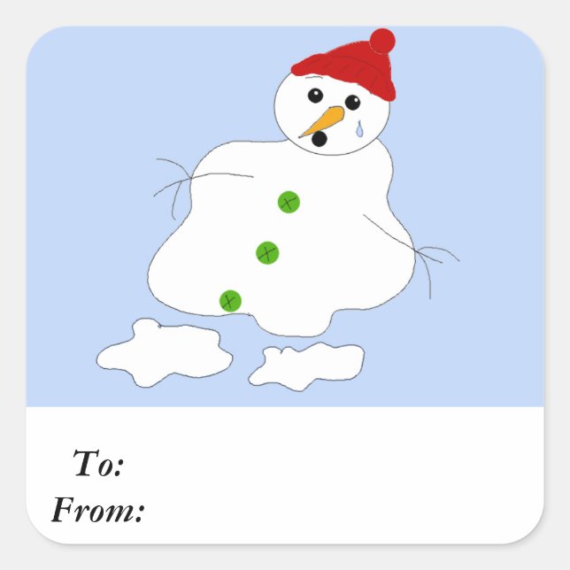 Pegatina Cuadrada Snowman se derrite lentamente (Anverso)