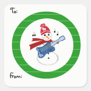 Pegatina Cuadrada Snowman tocando guitarra rock