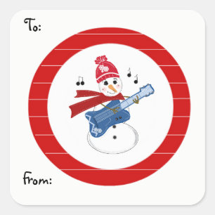 Pegatina Cuadrada Snowman tocando la guitarra