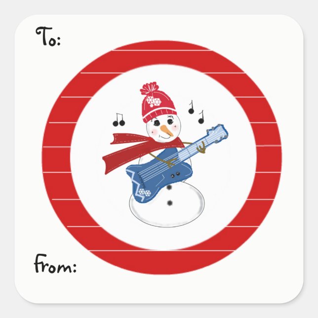 Pegatina Cuadrada Snowman tocando la guitarra (Anverso)
