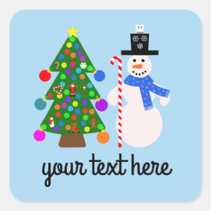 Pegatina Cuadrada Snowman y el árbol de Navidad #3 Pegatinas