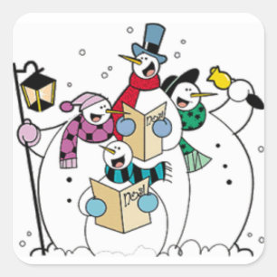 Pegatina Cuadrada Snowmen Carol Singing