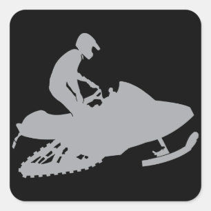 Pegatina Cuadrada Snowmobiler gris plateado