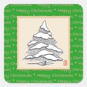 Pegatina Cuadrada Snowowley Evergreen Happy Square Christmas Sticker