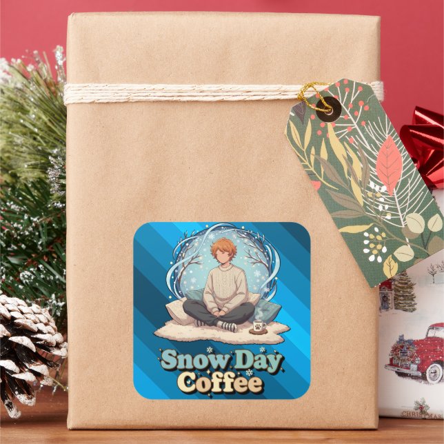 Pegatina Cuadrada Snowy Day Calm Anime Art (Vacaciones)