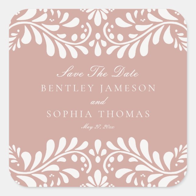 Pegatina Cuadrada Sobre Boda Fiesta Español Tile Talavera Rosa (Anverso)