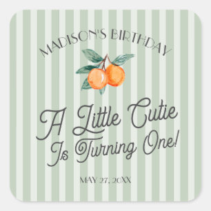 Pegatina Cuadrada Sobre de cumpleaños Green Little Cutie Pastel Citr