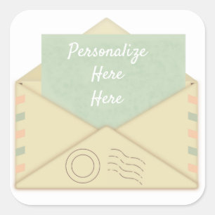 Pegatina Cuadrada Sobre de época y invitación de letras