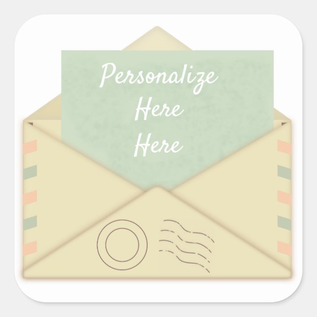 Pegatina Cuadrada Sobre de época y invitación de letras (Anverso)