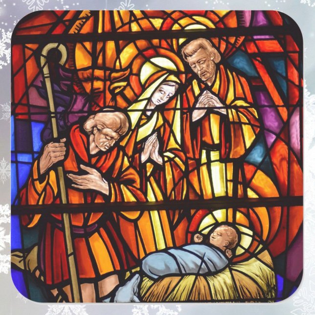 Pegatina Cuadrada Sobre de Navidades de Natividad de la ventana de v (Subido por el creador)