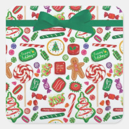Pegatina Cuadrada Sobre de tarjeta de galletas de Navidad de caramel