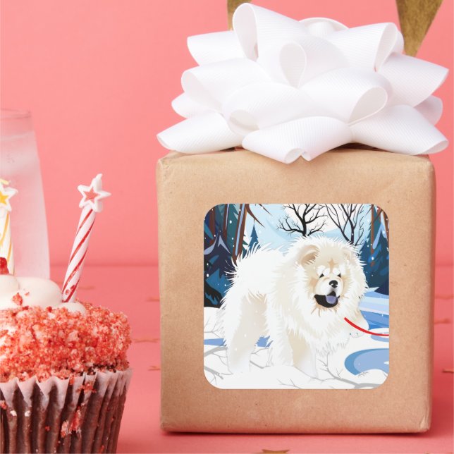 Pegatina Cuadrada SOBRE EL RÍO Cream Chow pegatinas 2 tamaños (Fiesta)