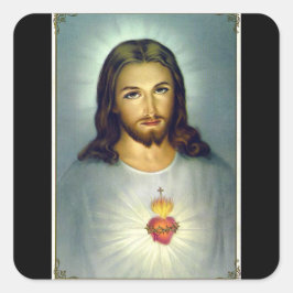 Pegatina Cuadrada Sobre estacionario del Sagrado Corazón Jesucristo